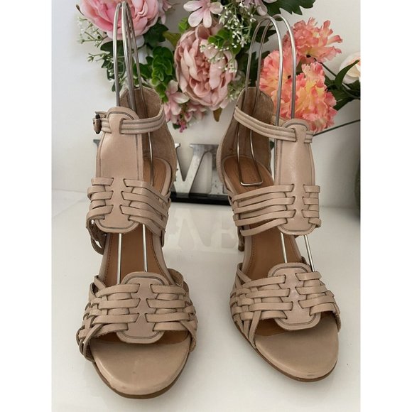 Corso Como Strappy Beige Nude Leather Sandals 4" Heels‎ Back Zipper Size 8.5 EUC - Picture 10 of 11